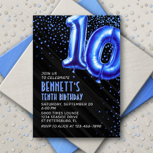 Boys Blue 10th Birthday Invitation