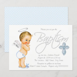 Boys Blue Angel Baptism Invitation