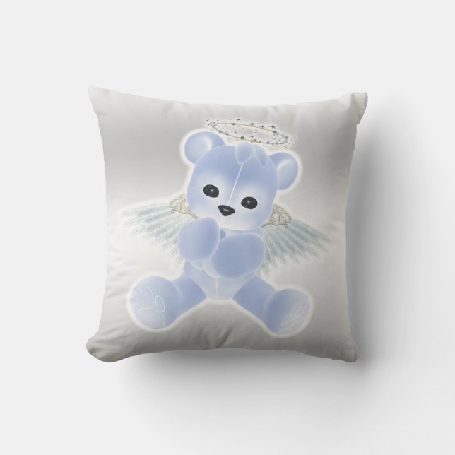 Boy's Blue Angel Teddy Bear Throw Pillow (Front)