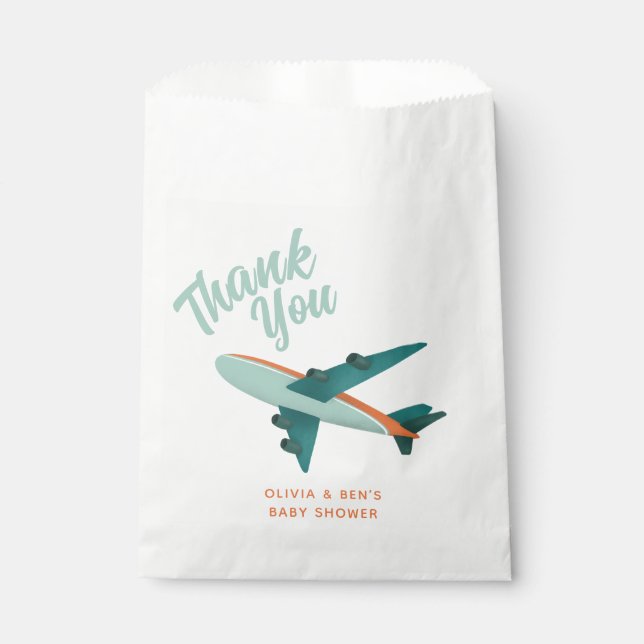 Boys Blue Baby Shower Airplane Baby Shower Favour Bag (Front)