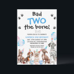 Boys Blue Bad Two The Bone Dogs 2nd Birthday  Invitation<br><div class="desc">Boys Blue Bad Two The Bone Dogs 2nd Birthday Invitation

Cute dog themed 2nd birthday invitation featuring various dogs,  balloons,  party hats and bone illustration. This bad two the bone birthday invitation also features some black paw prints.</div>