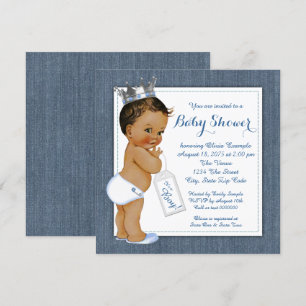 Boys Blue Denim Ethnic Baby Shower Invitation