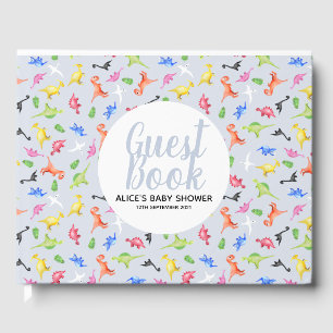 Boys Blue Dinosaur Pattern Baby Shower Guest Book