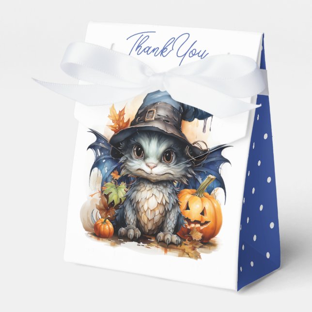 Boys Blue Dragon Halloween Baby Shower Favor Box (Front Side)
