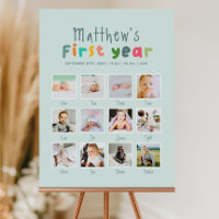 Boys Blue First Year Birthday Photo Collage