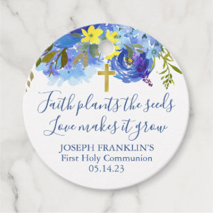 Boys Blue Floral Faith Plants the seeds Communion Favour Tags