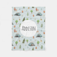 Boys Blue Forest Bear Camping Pattern Name Kids