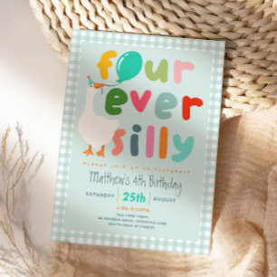 Boys Blue “Four Ever Silly” Goose 4th Birthday Invitation