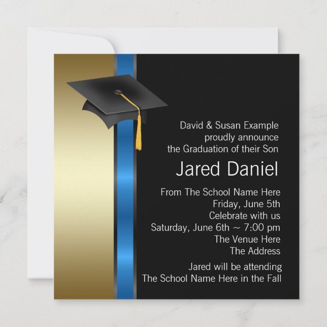 Boys Blue Gold Graduation Announcements (Back)