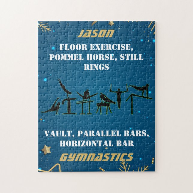 Boys Blue Gold Winter Gymnastics Personalized   Jigsaw Puzzle (Vertical)