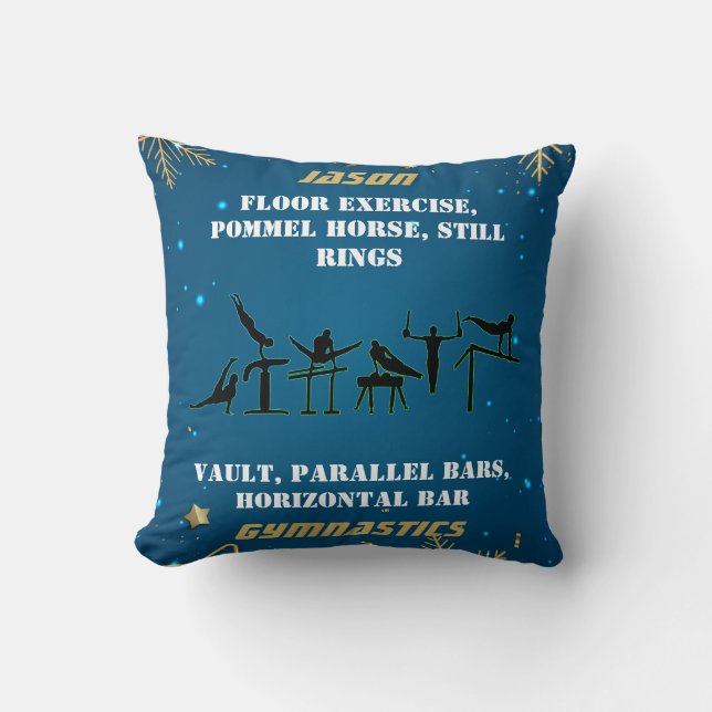 Boys Blue Gold Winter Gymnastics Personalized   Throw Pillow (Front)