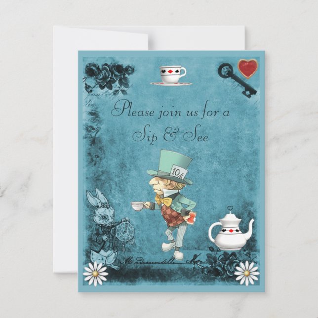 Boy's Blue Mad Hatter Sip & See Baby Shower Invitation (Front)