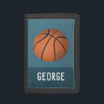 Boys Blue Modern and Sporty Basketball Kids Trifold Wallet<br><div class="desc">This cool and modern kid's wallet design features a bright basketball illustration and can be personalized with your boy's name in a sporty typography. Perfect for a sports lover's wallet!</div>