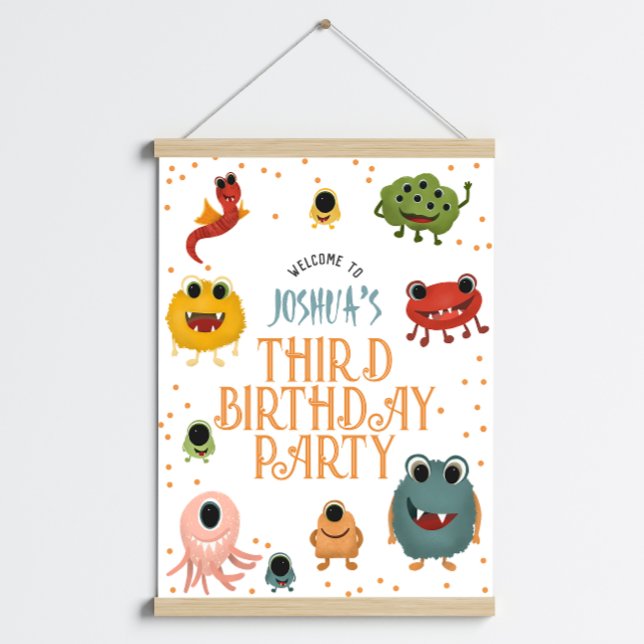 Boys Blue Monster Alien Kids Birthday Welcome Sign (Creator Uploaded)