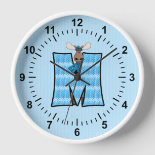Boy's Blue Moose Knit Pattern Mongoram "M" Wall Clock