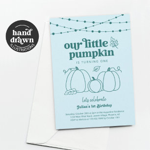 Boys Blue Our Little Pumpkin First Birthday Party Invitation