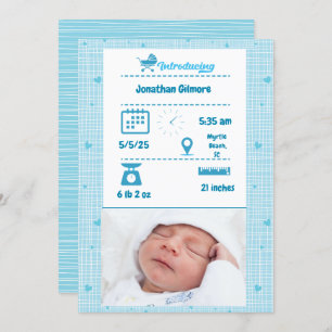 Boys Blue Photo Birth Stats Announcement