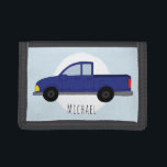 Boys Blue Pickup Truck Cartoon Kids Trifold Wallet<br><div class="desc">This cute kids trifold wallet design features a dark blue pickup truck cartoon,  and can be customised with your boy's name. Perfect for little chevy,  car or jeep lovers on a special birthday! Check out our store for other cute designs.</div>