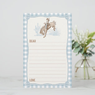 Boys Blue Plaid Cowboy 1st Rodeo Time Capsule Stationery