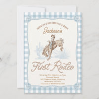 Boys Blue Plaid Cowboy First Rodeo 1st Birthday