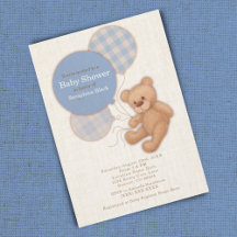 Boys Blue Plaid Teddy Bear Baby Shower
