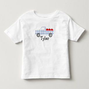 Boys Blue Plaid Truck with Apples Personalized T-S Toddler T-shirt
