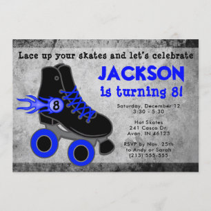 Boy's Blue Roller Skate Extreme Birthday Invitation