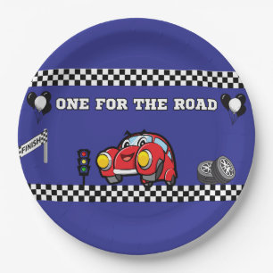 BOY'S BLUE ROUND 9" 1ST BIRTHDAY RACE CAR PAPER PLATE