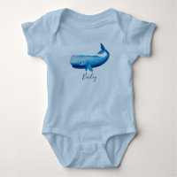 Boy's Blue Sea Watercolor Whale Beach with Name