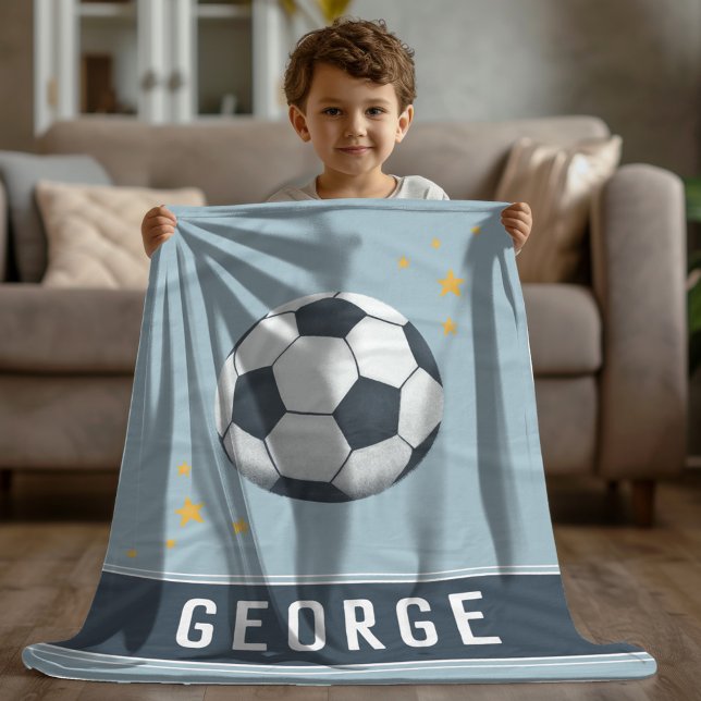 Boys Blue Soccer Ball Sports Kids Fleece Blanket (Creator Uploaded)