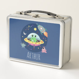 Boys Blue Space Alien Monster Kids Metal Lunch Box