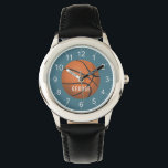 Boys Blue Sports Basketball Kids Watch<br><div class="desc">This cute and modern kids watch features a basketball,  with a blue background. The watch can be personalized with your boys name,  and clear numbers,  the perfect gift for any sports lover.</div>