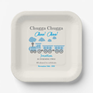Boys Blue Train 2nd Birthday Party Paper Plate