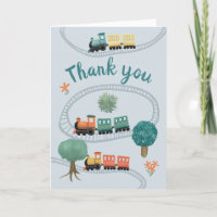 Boys Blue Train Cute Thank You Baby Shower