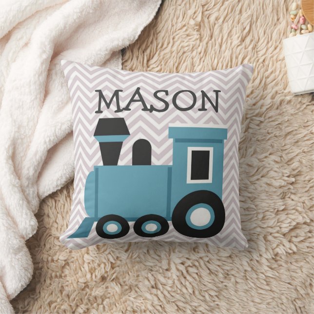 Boys Blue Train Personalized Pillow (Blanket)