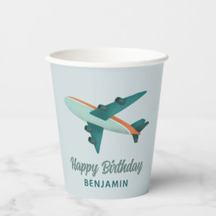 Boys Blue Travel Airplane Kids Birthday Paper Cups