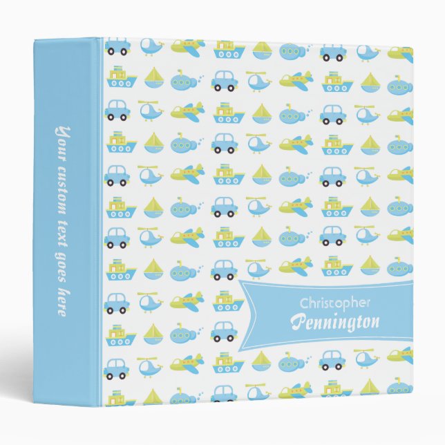 Boys blue travel time personalized avery binder (Front/Spine)