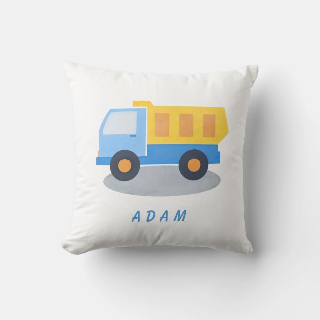 Boy's Blue Truck Personalize Throw Pillow (Front)