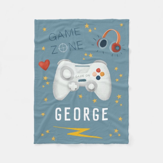 Boys Blue Video Game Kids Cool Fleece Blanket (Front)