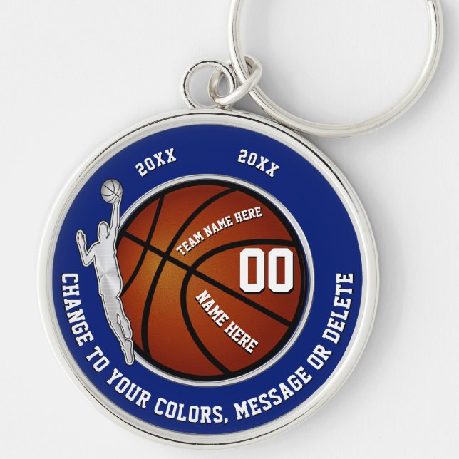 Boys Blue White Basketball Senior Night Gift Ideas Keychain (Front)
