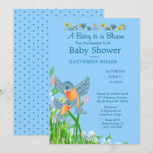 Boys Bluebirds Wildflowers Baby Shower    Invitation