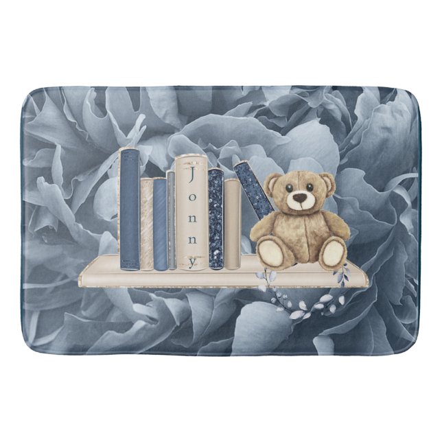 Boy's Books and Teddy Bear Bathtime Bath Mat (Front)