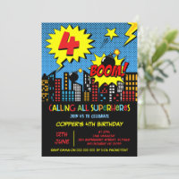 Boys Boom Comic Superhero 4th Birthday 