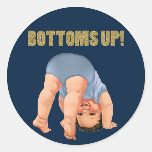 Boys Bottoms Up Baby Shower Classic Round Sticker (Front)