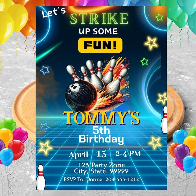 Boys Bowling Birthday Party Invitation  (Creator Uploaded)