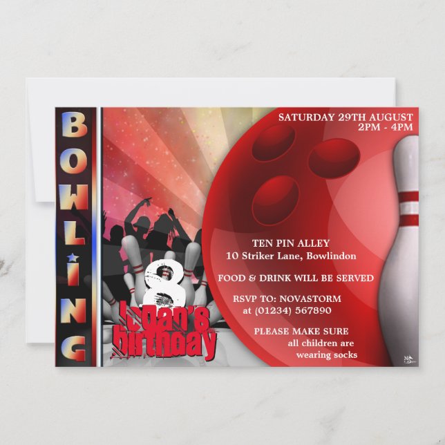 Boys Bowling Party Invitations (Front)