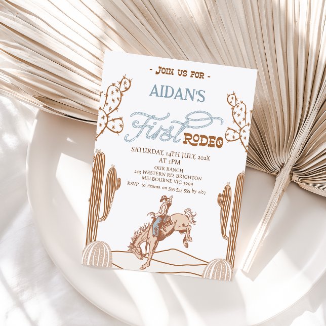 Boys Bronco First Rodeo 1st Birthday Invitation (First Rodeo 1st Birthday Invitation Boy, Cowboy, Bronco, Wild West, Western Southern Country, Horse)