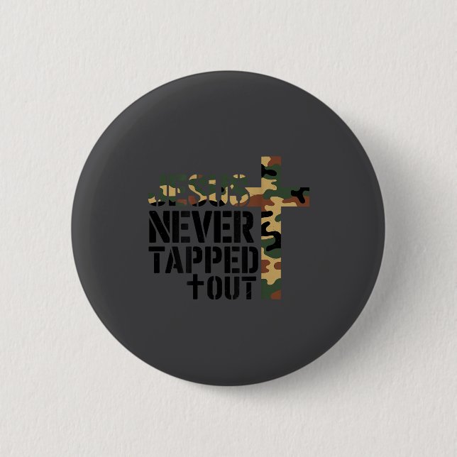 Boys Camo Christian Wrestling Jesus Never Tapped O 2 Inch Round Button (Front)