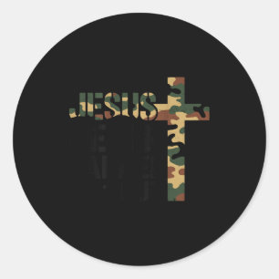 Boys Camo Christian Wrestling Jesus Never Tapped O Classic Round Sticker