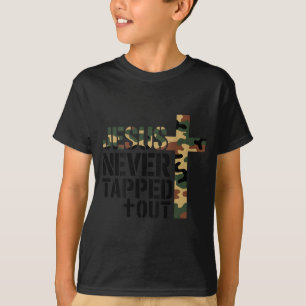 Boys Camo Christian Wrestling Jesus Never Tapped O T-Shirt